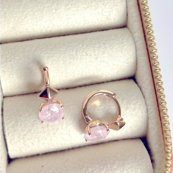 Pink Hoop Earrings Rose Gold Plated Luxury Jewelry - Picture 5 of 10